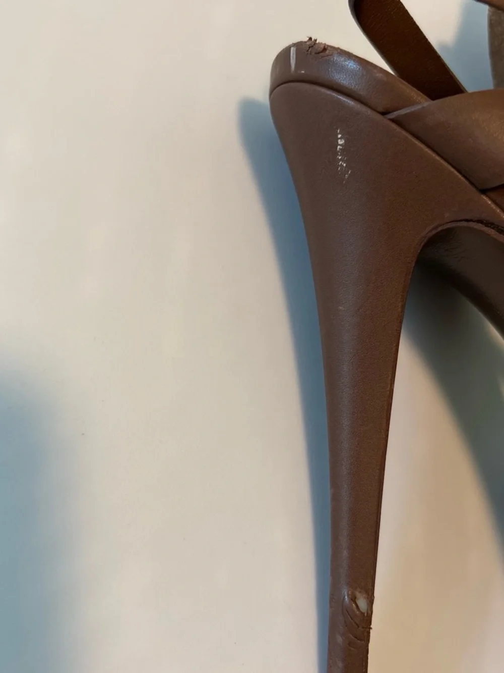 Vintage Y2K Yves Saint Laurent Brown Leather Knot-Strap Heeled Sandals